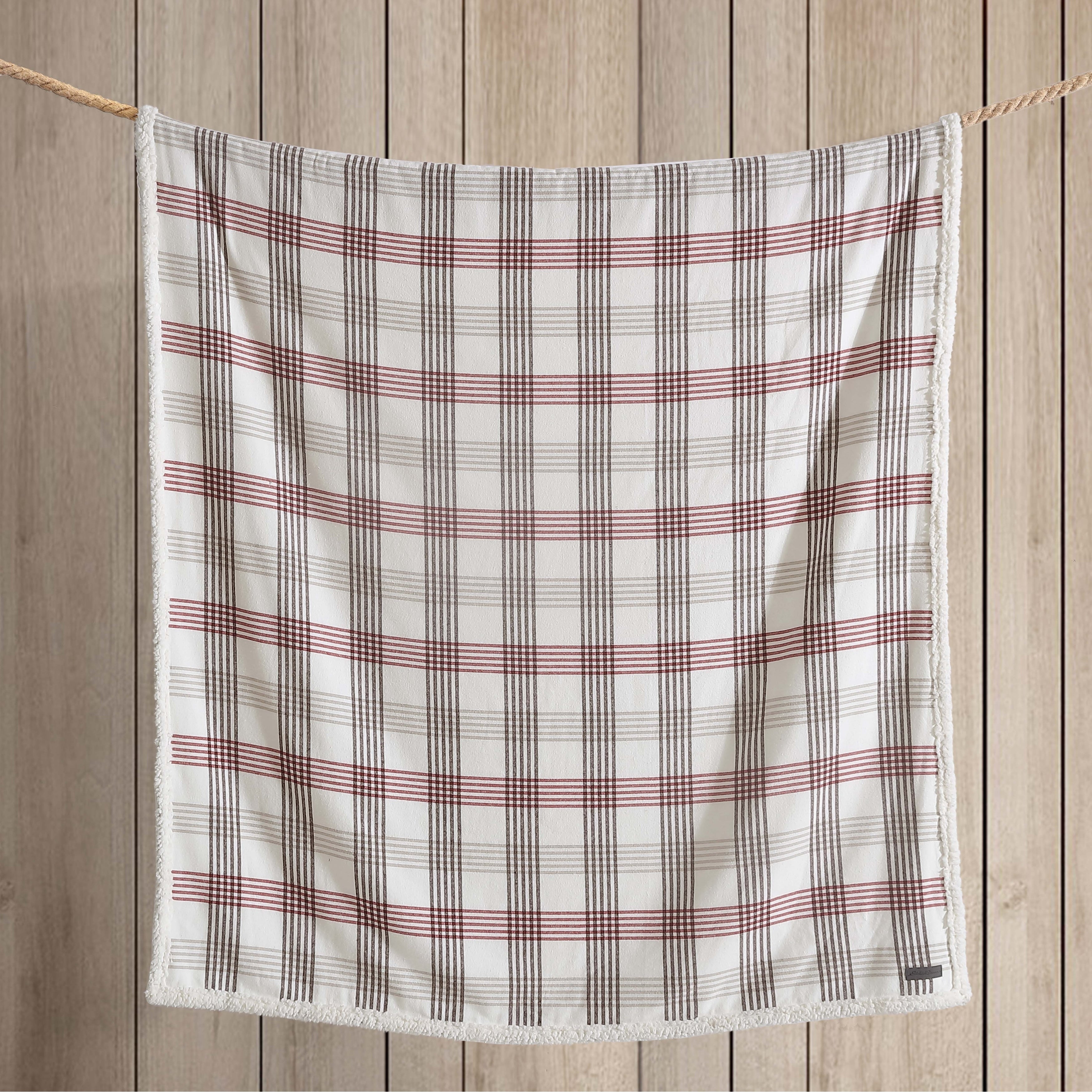 Eddie Bauer Cotton Flannel/Shearling Reverse Throw Blanket