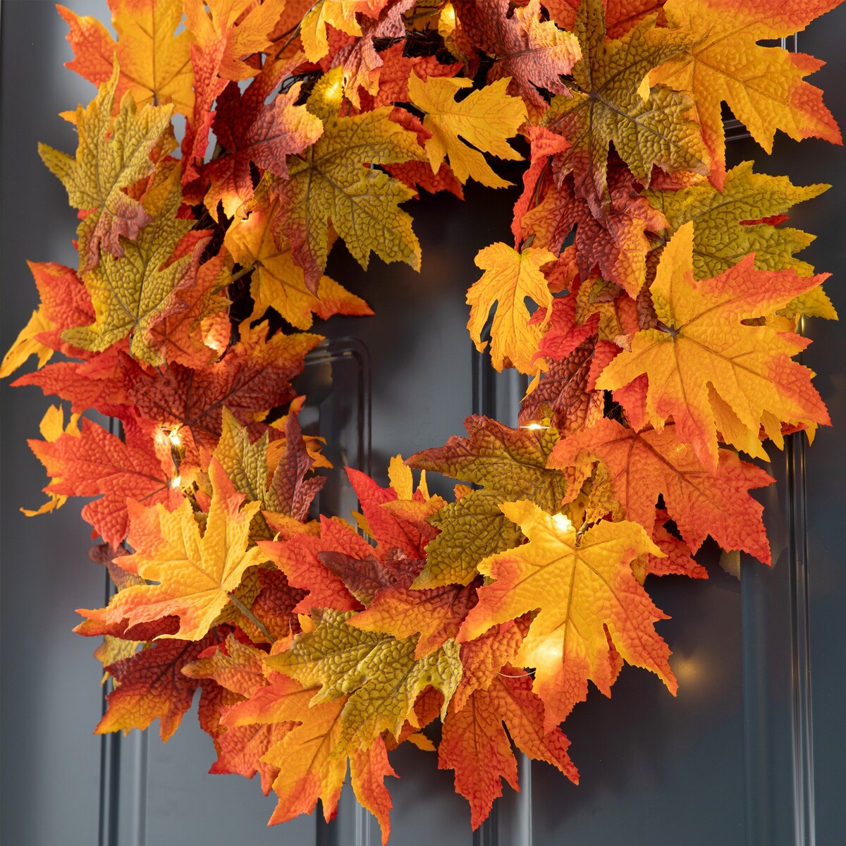 Glitzhome Thanksgiving LED Lighted Fall Maple Leaves Wreath & Garland