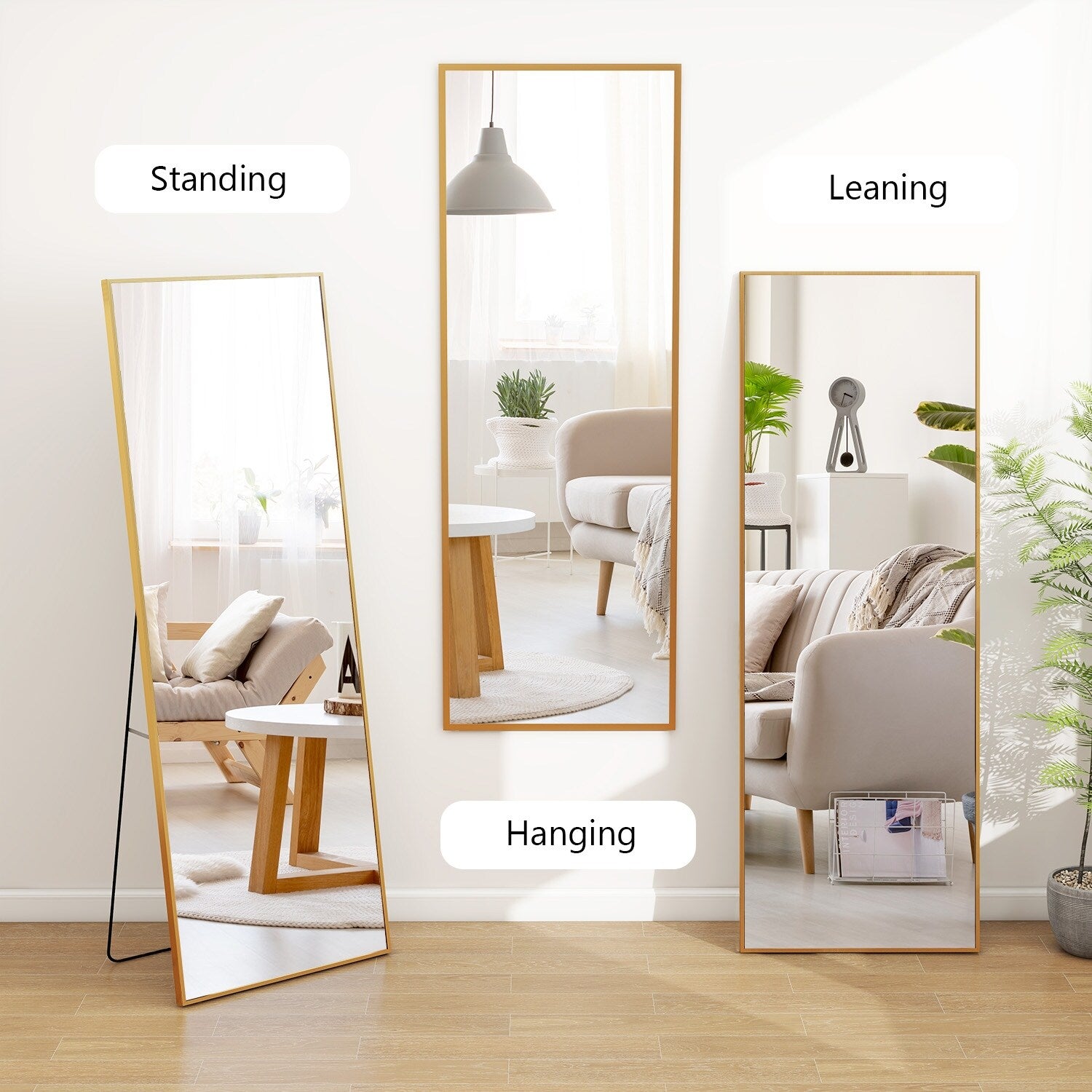 Full Length Mirror Standing Rectangle Black Frame Floor Mirrors Body Dressing Wall-Mounted Mirror