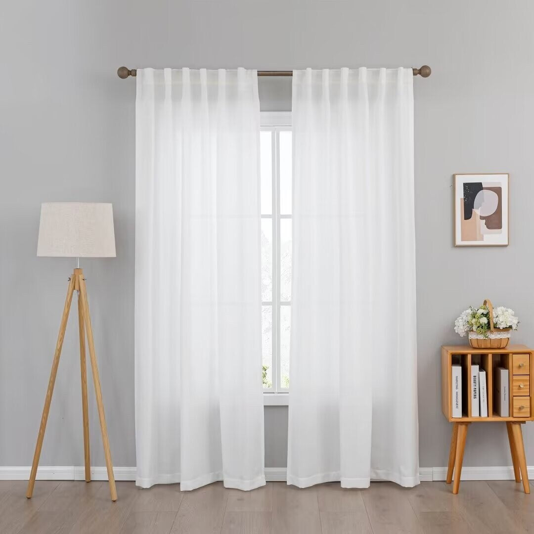 Linen Textured Light Filtering Back Tap/ Rod Pocket Curtain Panels (Set of 2)