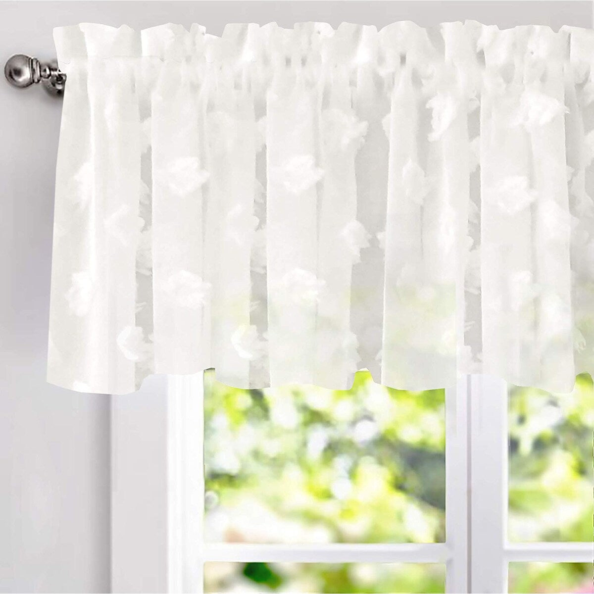 DriftAway Olivia White Voile Chiffon Sheer Window Curtain Valance