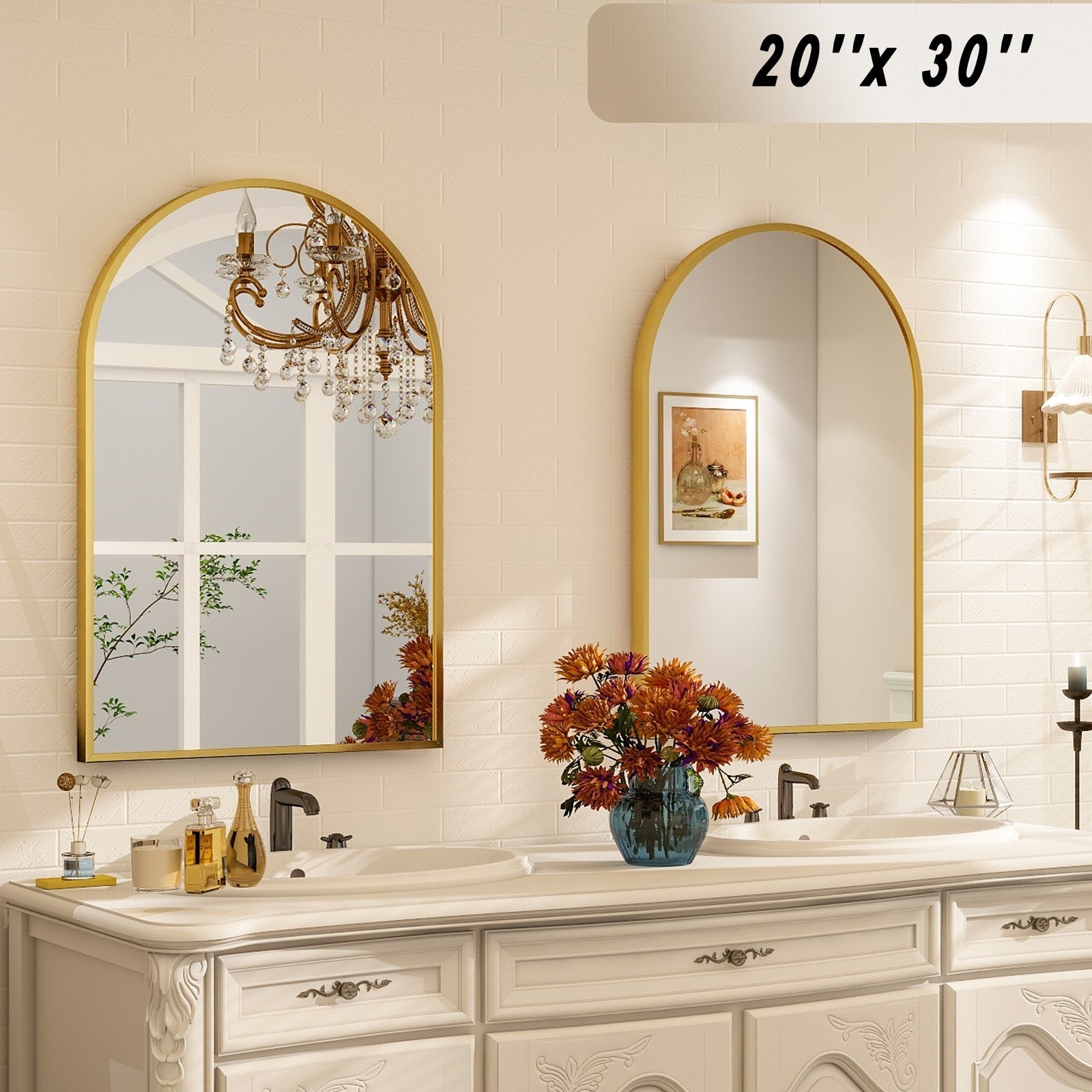 Bathroom Mirror Arch-Top Wall Mounted Decor Mirror