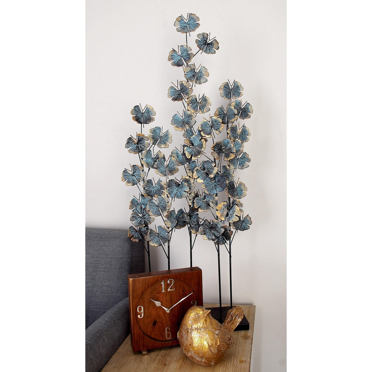 Metal Leaf Decorative Sculpture with Gold Accents - Teal - Roche River Decor