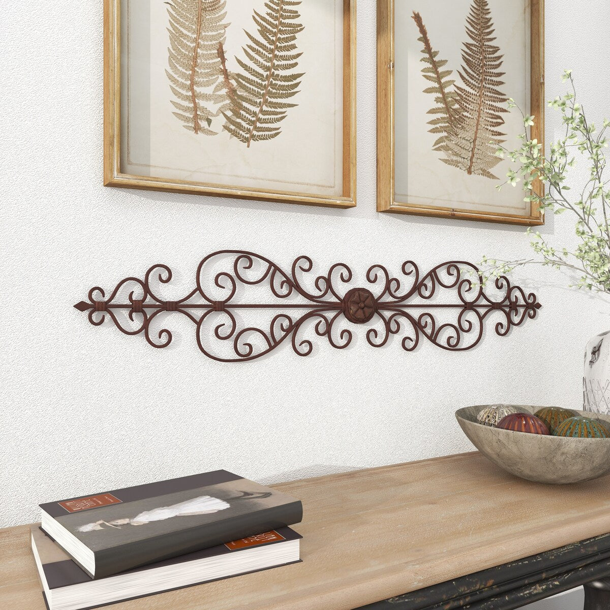 Metal Scroll Long Slim Home Wall Decor - Brown - Roche River Decor