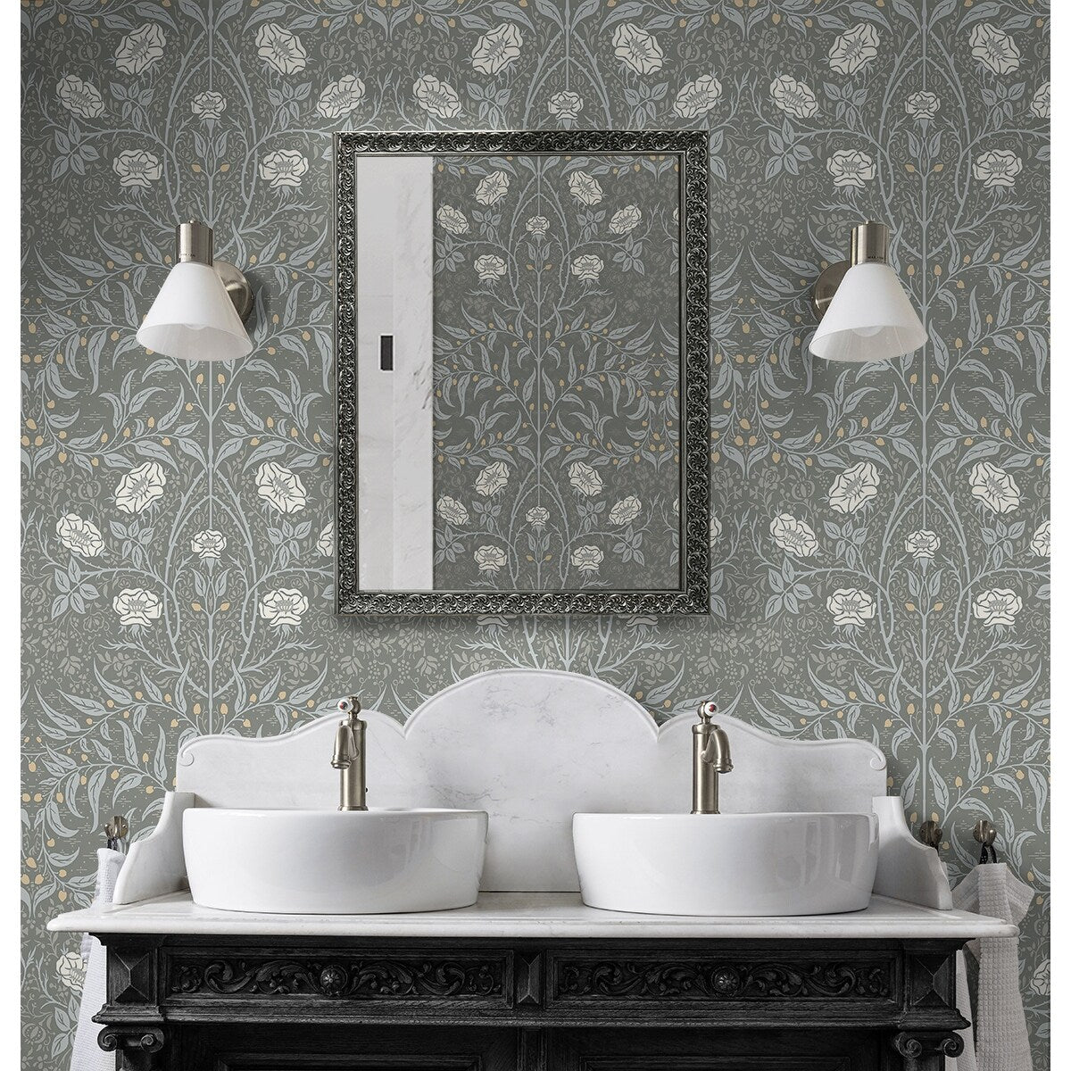 NextWall Stenciled Floral Peel and Stick Wallpaper