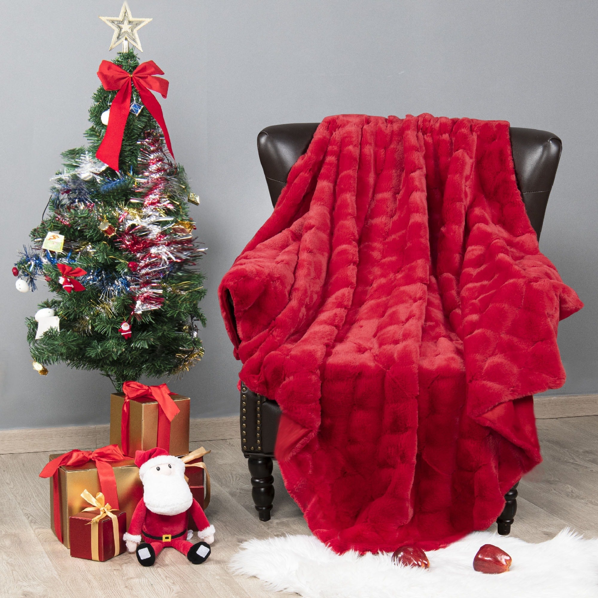 Christmas jacquard imitative rabbit fauxfur throw 50x60