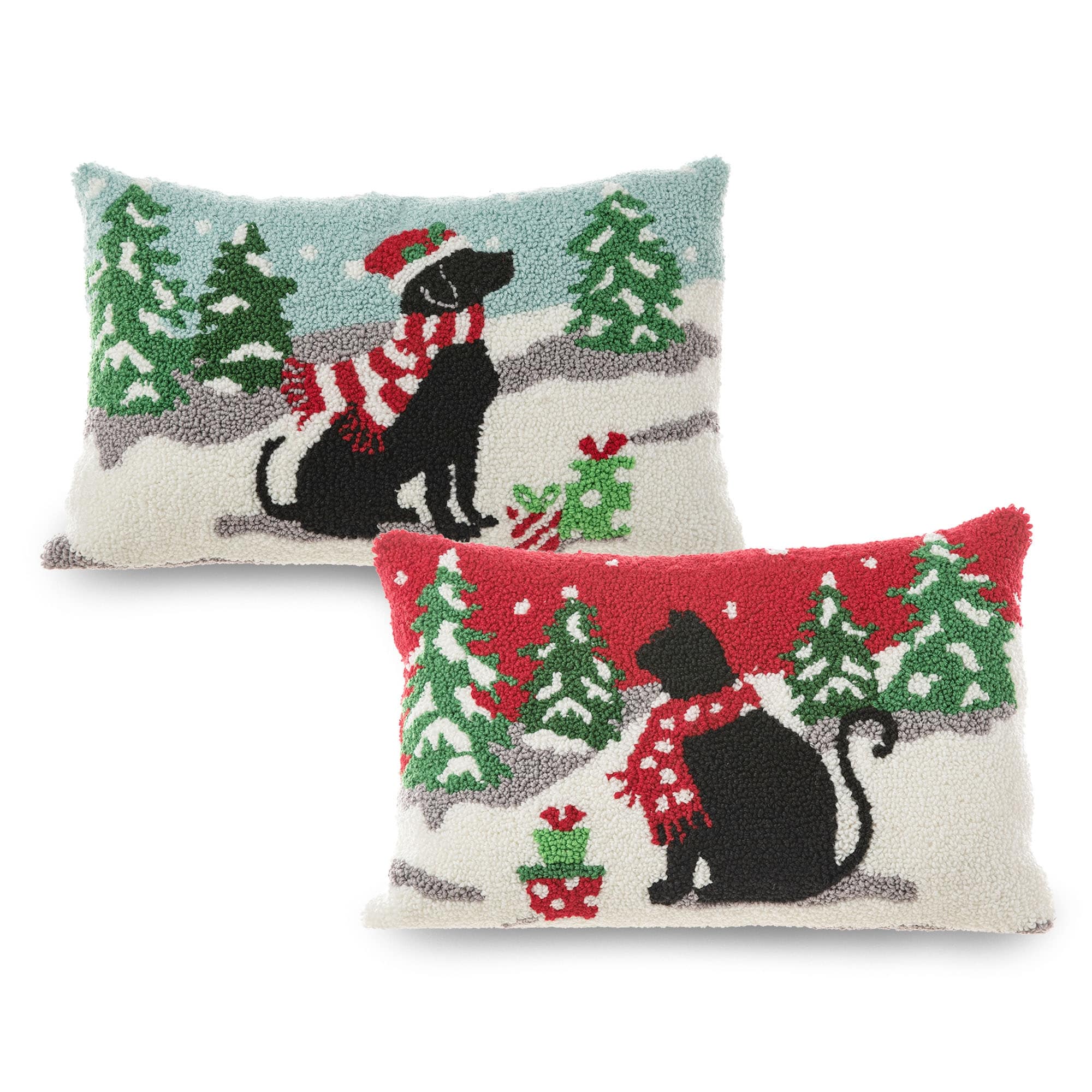 Glitzhome 18L x 12H Hooked Christmas Cat Dog Pillow Cushion for Xmas Sofa Couch Living Room Office Decor