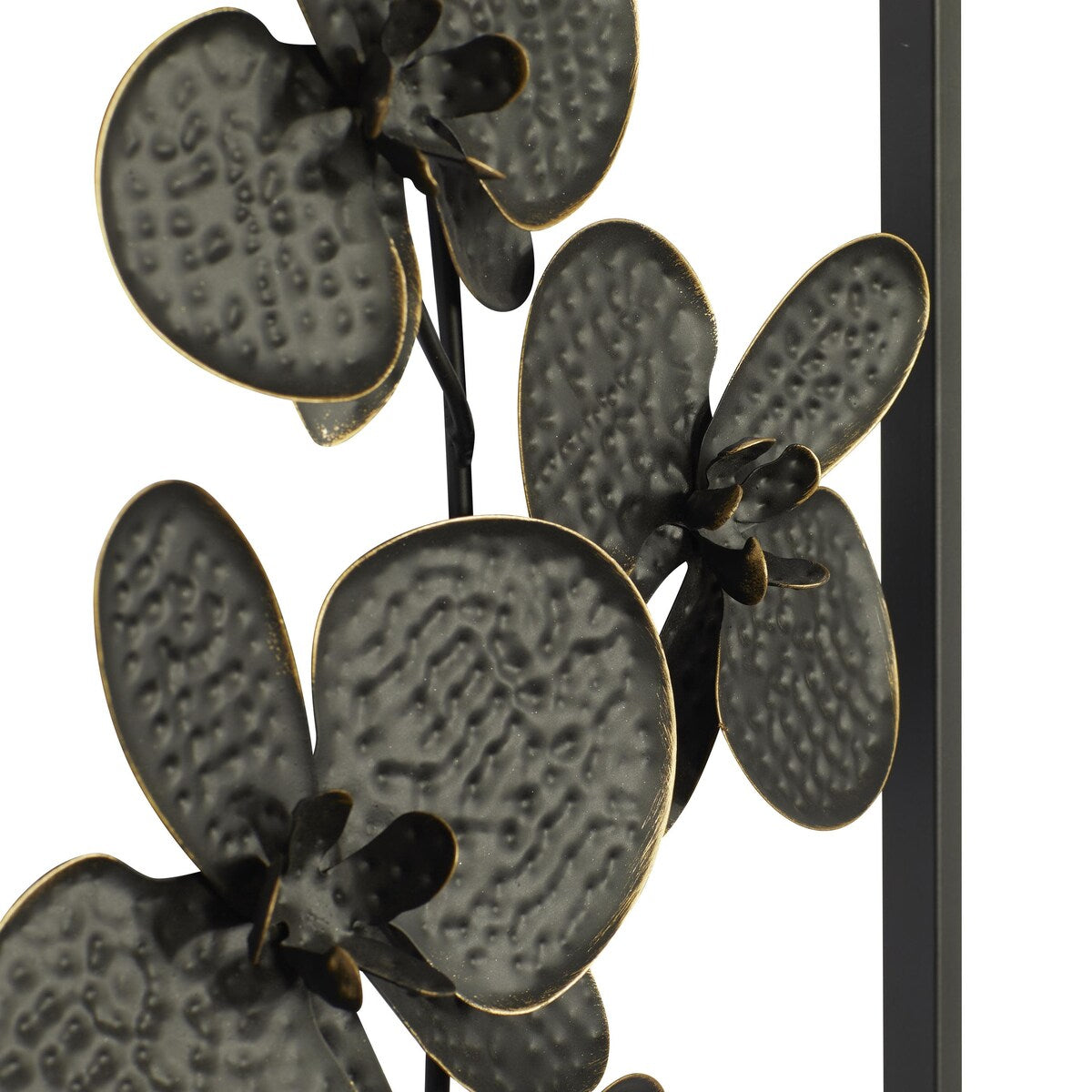 Metal Floral Orchid Home Wall Decor with Black Frame - Set of 2 Black - Roche River Decor