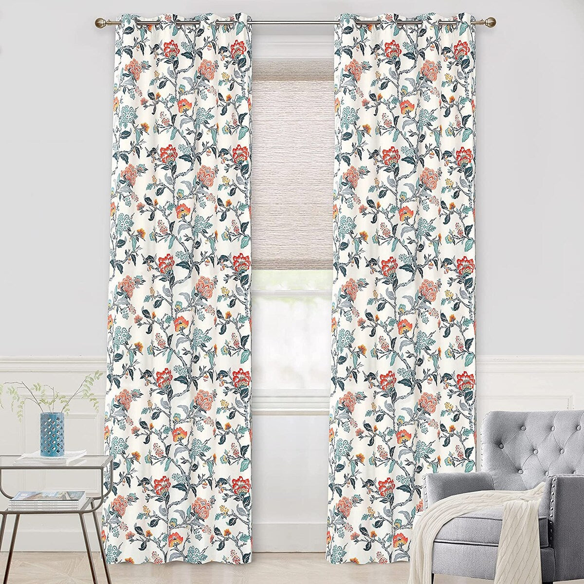 DriftAway Ada Floral Botanical Print Flower Leaf Lined Blackout Window Curtains