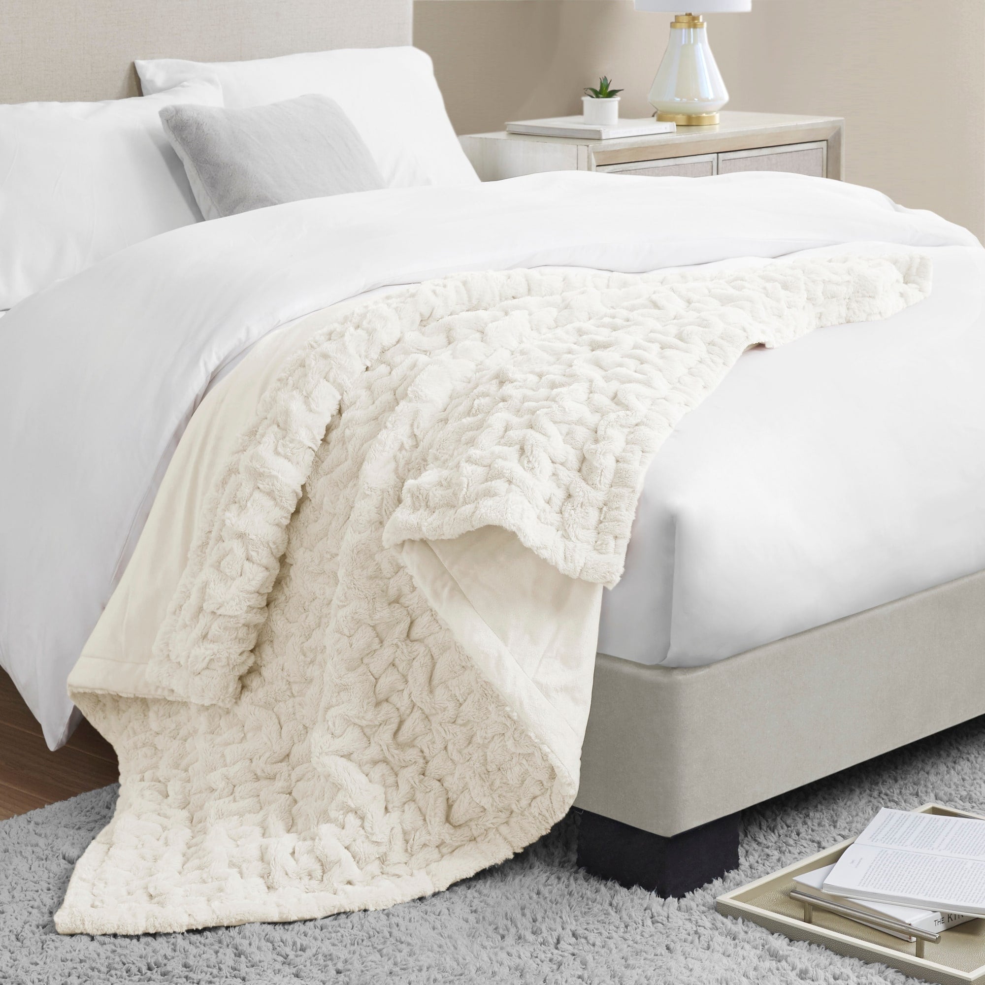 Madison Park Ruched Fur Throw