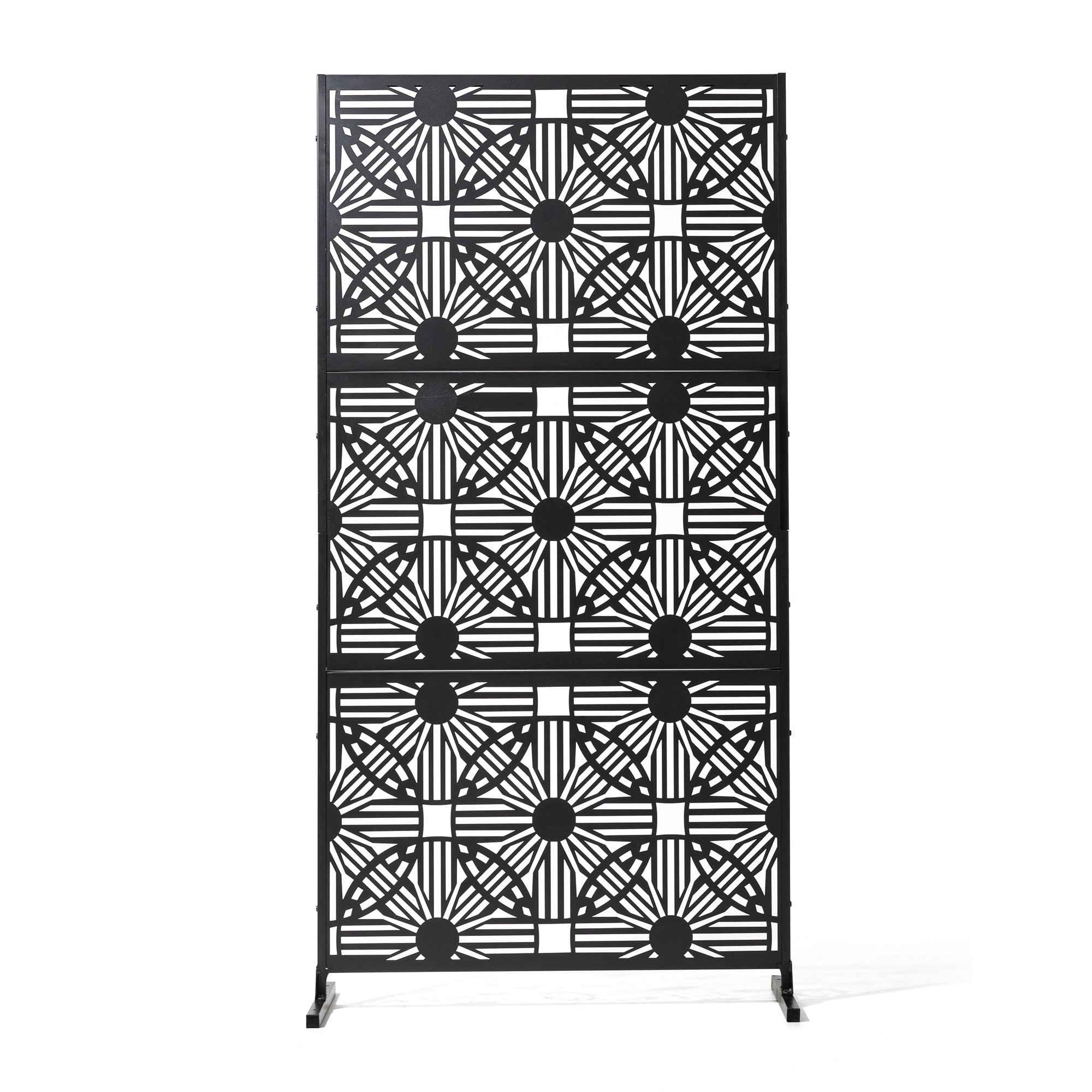 Glitzhome 6ft Galvanized Floral Patterned 3-Panel Privacy Screen Room Divider Fences