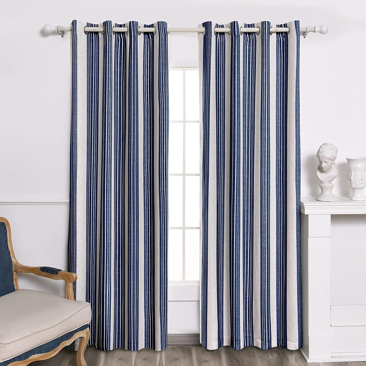 DriftAway Chris Vertical Striped Pattern Linen Textured Lined Blackout Window Curtains