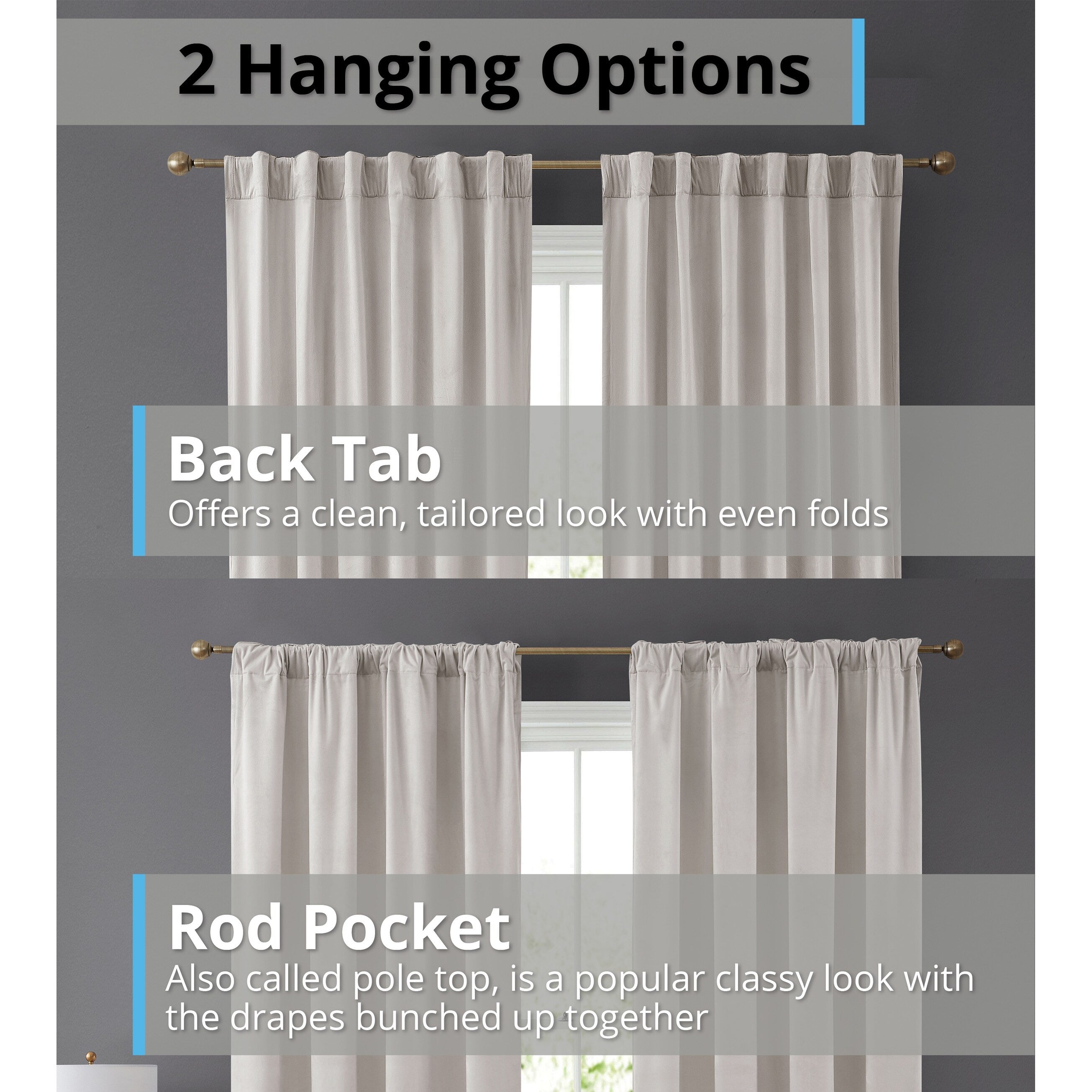 HLC.me Lopez Velvet Back Tab Rod Pocket Window Treatment Curtain Panels Bedroom & Living Room - Set of 2