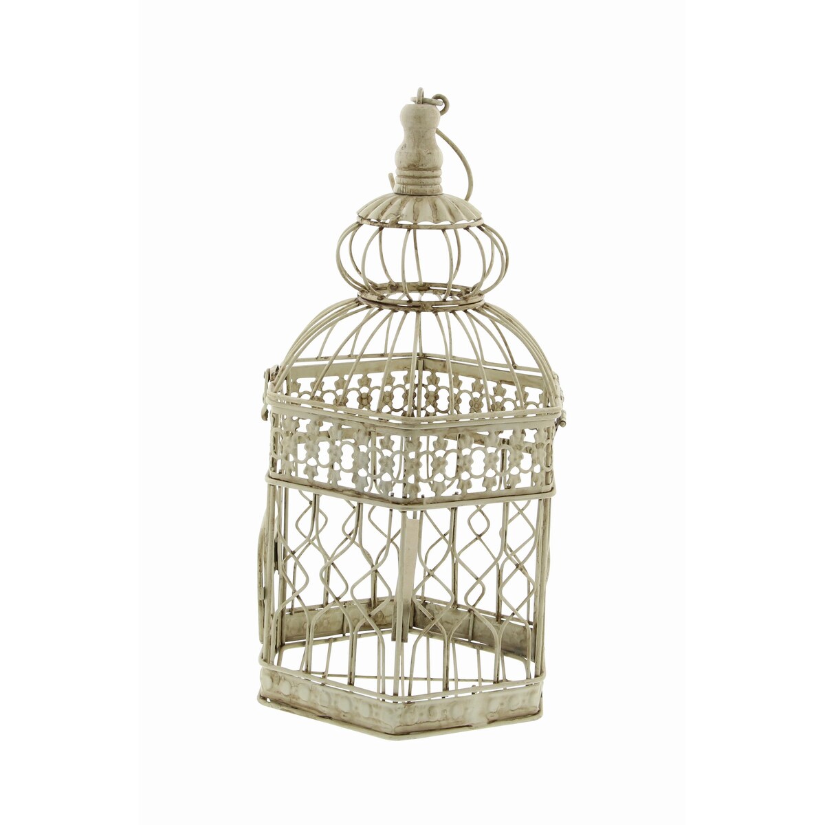 Metal Scroll Distressed Wire Birdcage with Latch Lock Closure and Hanging Hook - Set of 2 Cream - Roche River Decor