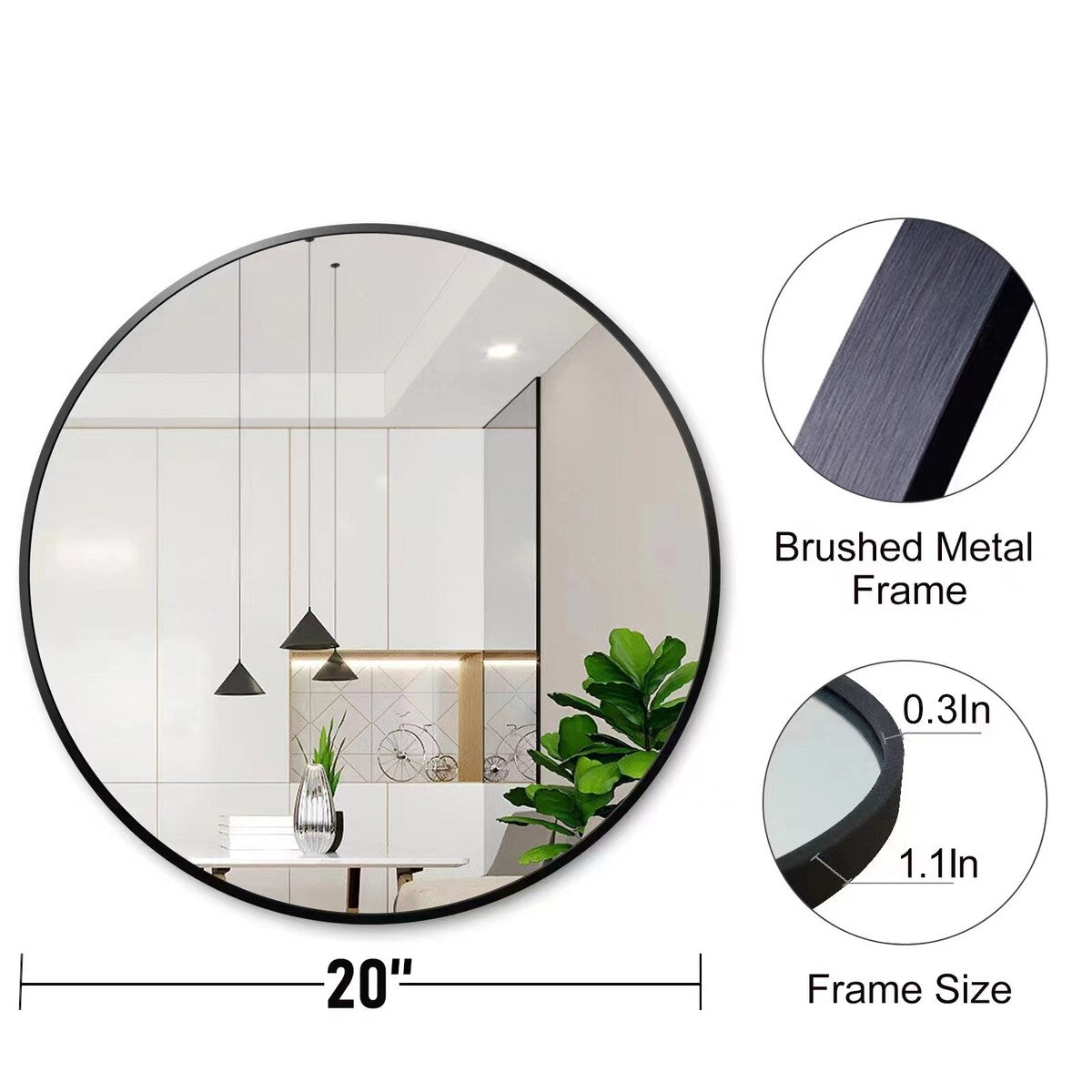 Round Mirror Wall Mounted, Circle Bathroom Vanity Wall Mirror with Metal Frame - 16/20/24/30/32/36