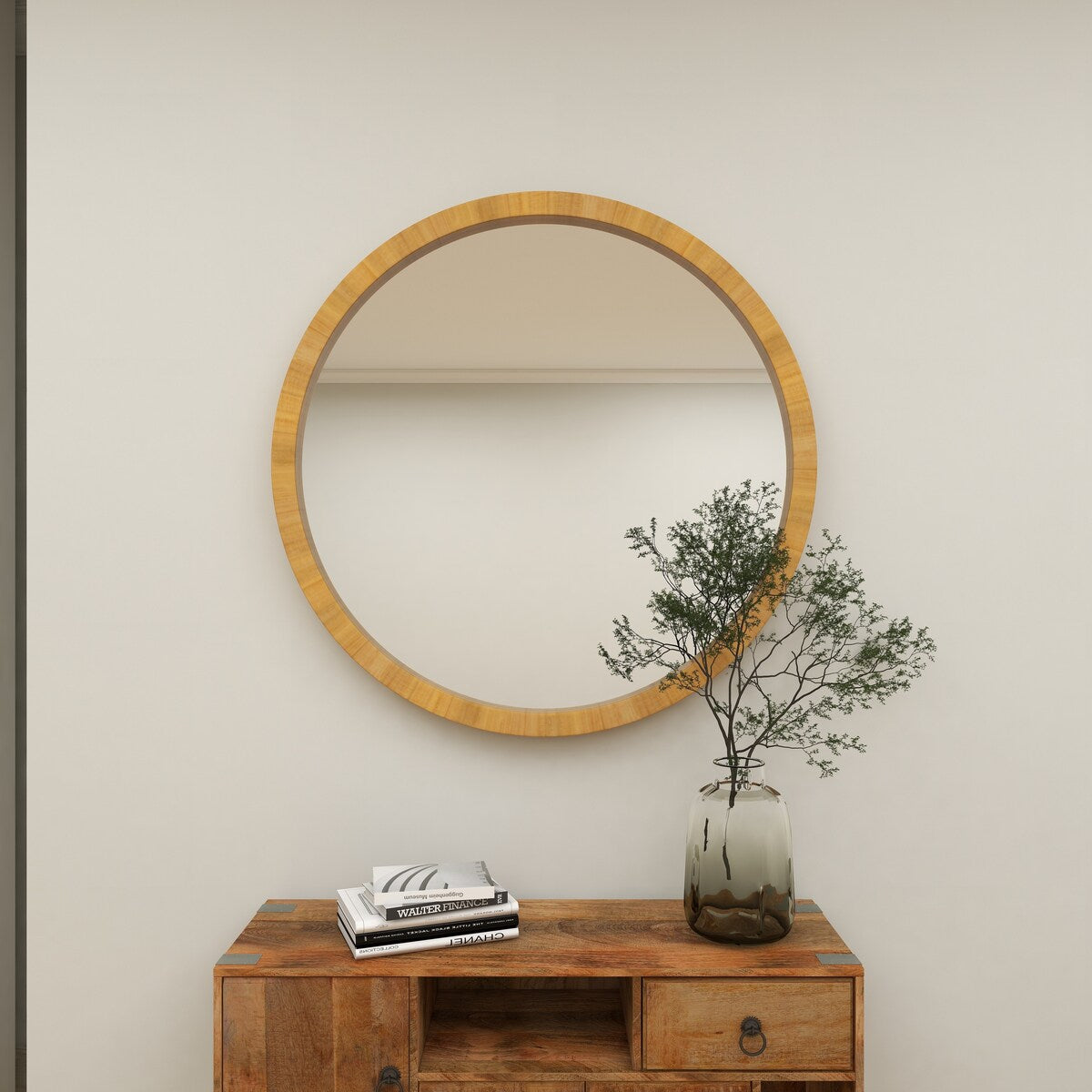 Wood Minimalistic Room Wall Mirror - Brown - Roche River Decor