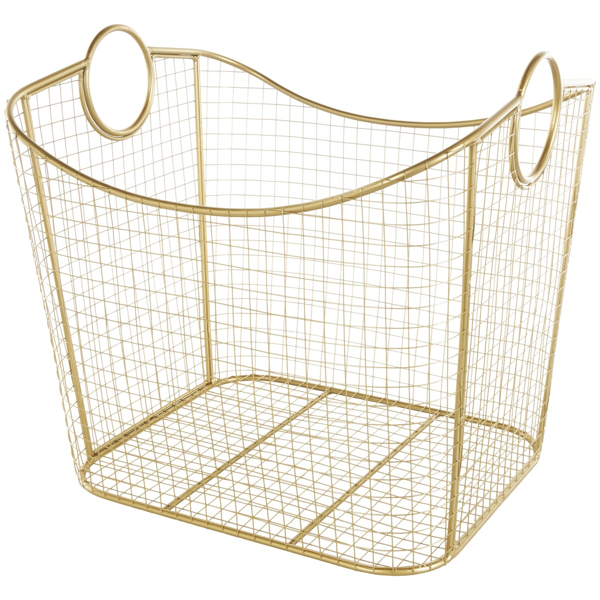 Metal Wire Grid Decorative and Functional Storage Basket with Curved Edges Ring Handles - Gold or Black - Roche River Decor