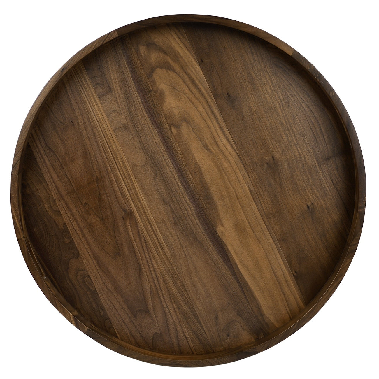 Round Black Walnut Wood Serving Tray Ottoman Tray with Handles