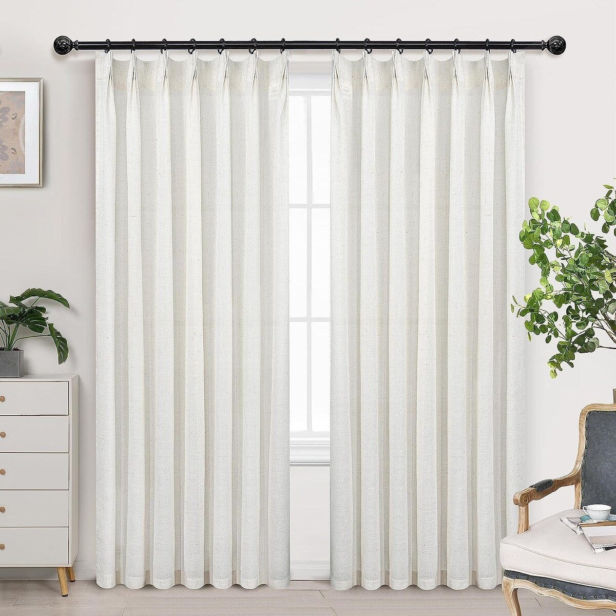 DriftAway Pinch Pleat Linen Textured Semi Sheer Solid Curtains Back Tabs