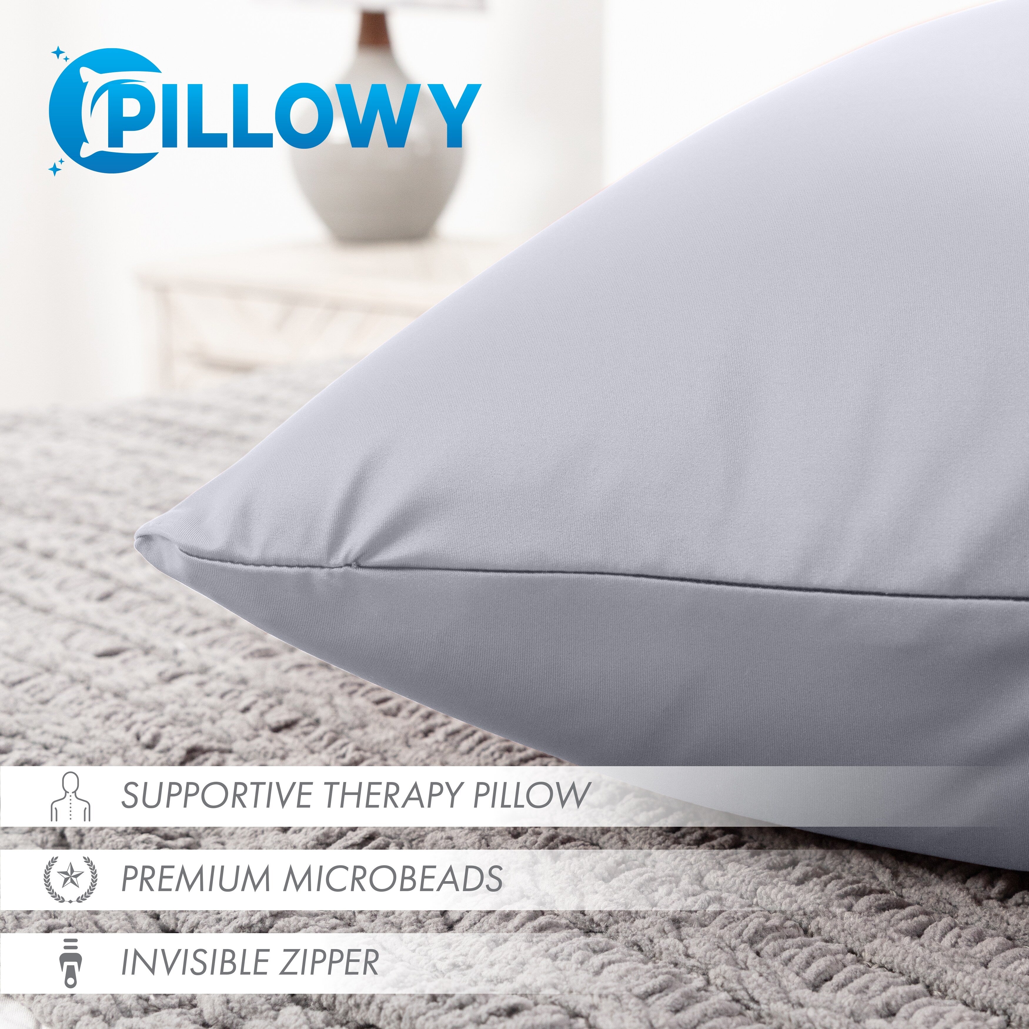 Throw Pillow Cozy Soft Microbead Light Grey: 1 Pc