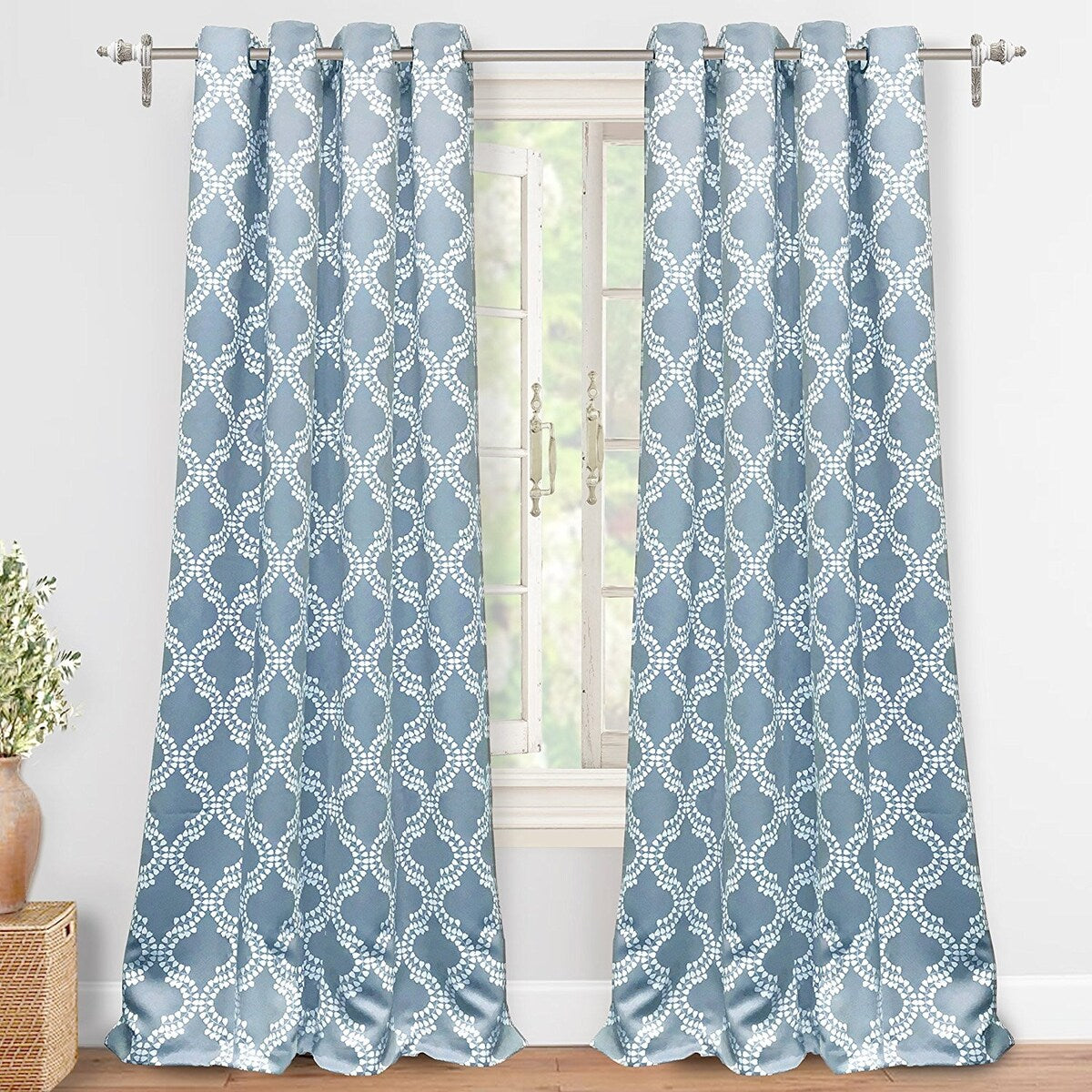 DriftAway Julianna Geometric Printed Thermal Insulated Blackout Grommet Window Curtain Panel Pair