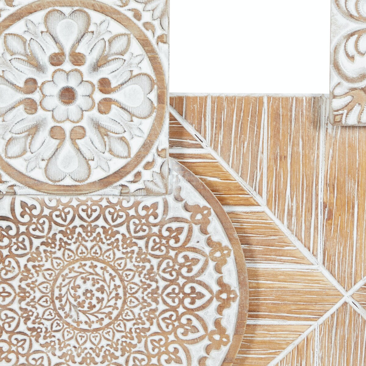 Wood Floral Intricately Carved Home Wall Decor - White - Roche River Decor