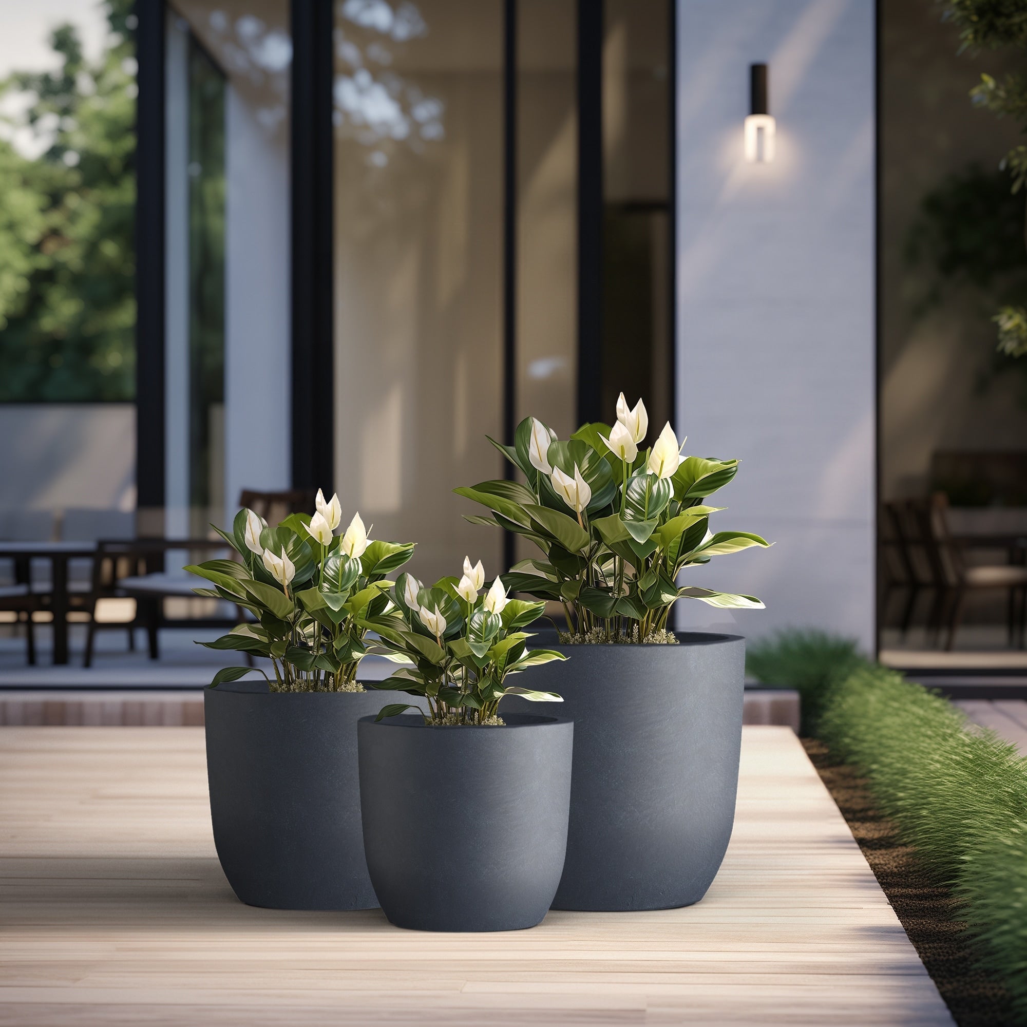 Tall Concrete Round Plant Pots / Large Indoor and Outdoor flower Planters