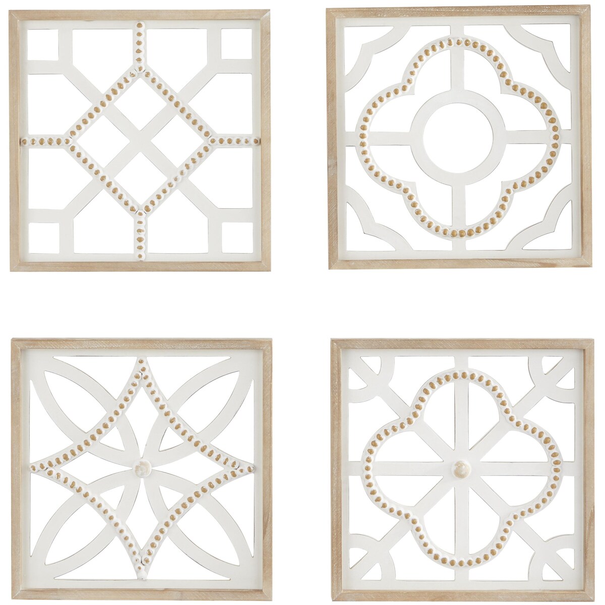 Wood Geometric Beaded Home Wall Decor - Set of 4 White - Roche River Decor