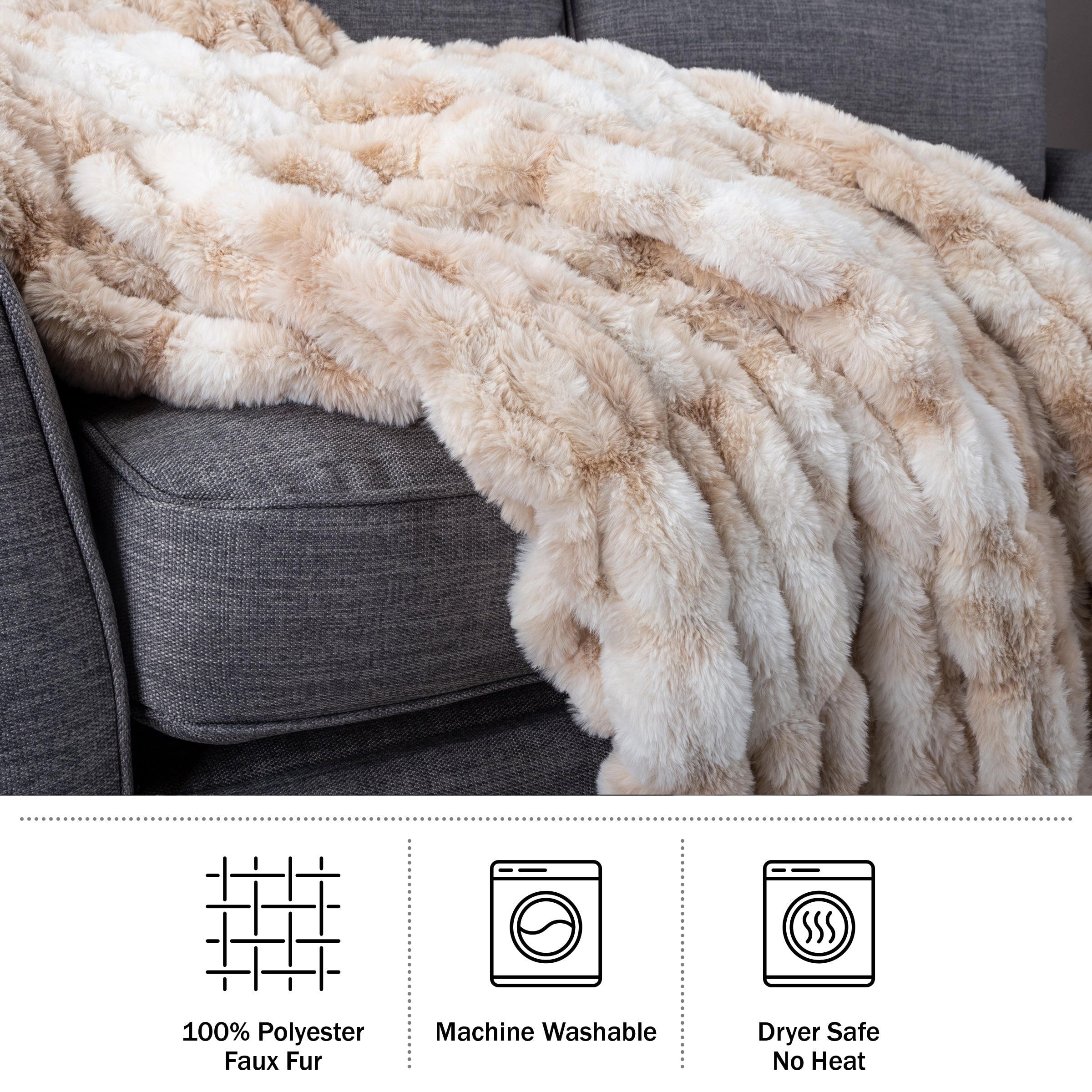 Oversized Ruched Faux Fur Blanket - 60x80-Inch Queen-Size Throw by Lavish Home