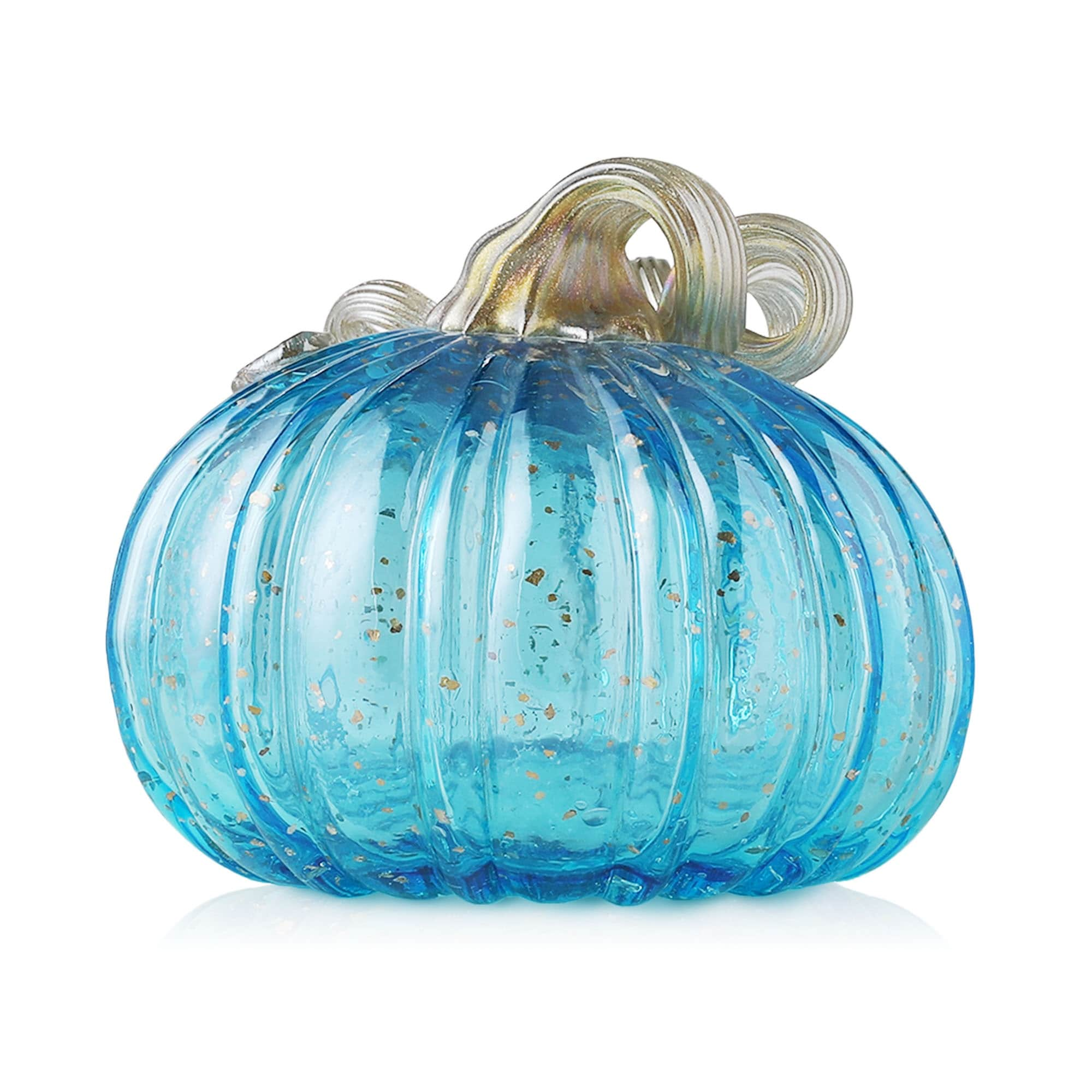 Glitzhome Hand Blown Blue Glass Pumpkin Thanksgiving Table Decor Christmas Gifts