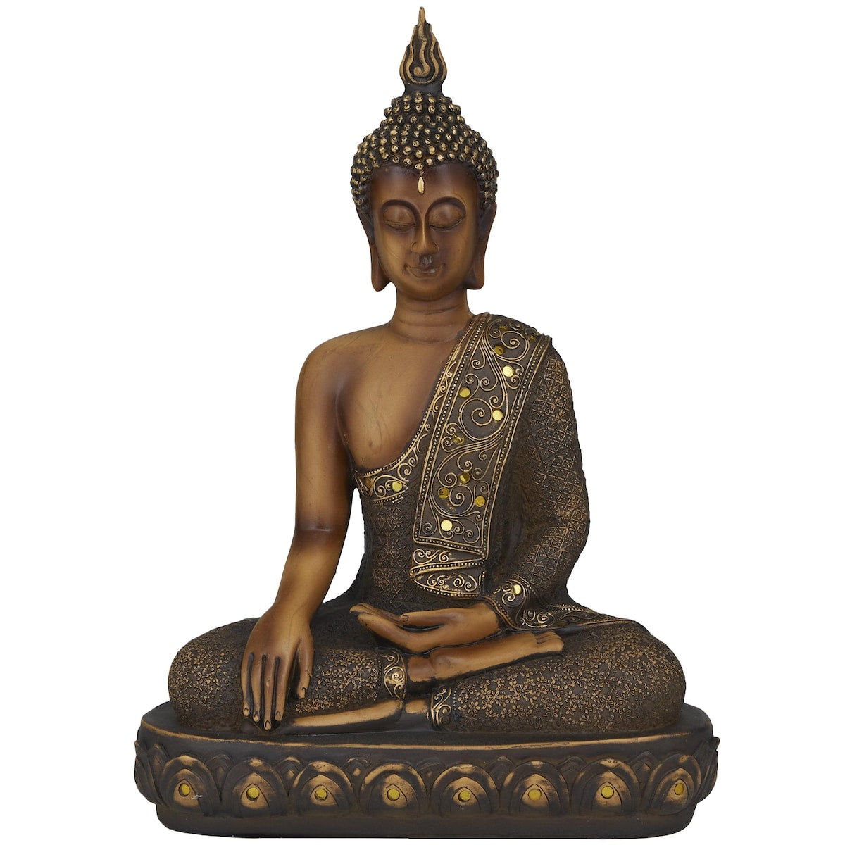 Polystone Buddha Meditating Decorative Sculpture with Engraved Carvings and Relief Detailing - Brown - Roche River Decor