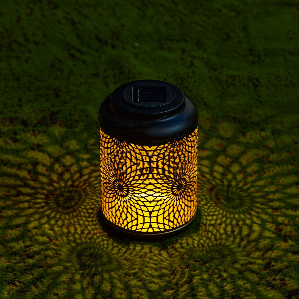 Glitzhome 8.75H Outdoor Metal Solar Hanging Lantern with LED lights