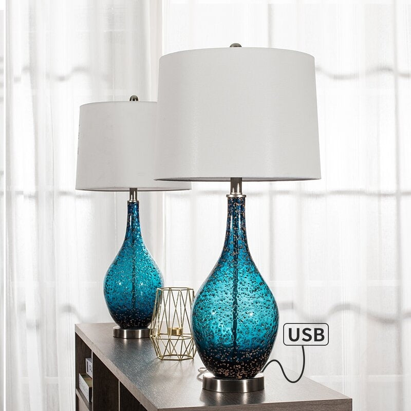 Glass USB Table Lamps (Set of 2 )Modern Bedside Desk Lamp