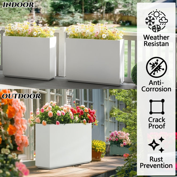 Metallic Heavy Planter for Outdoor Plants, 24.02 H x 30 W x 9.84 D	Tall and Long Metal Divider Planter Box