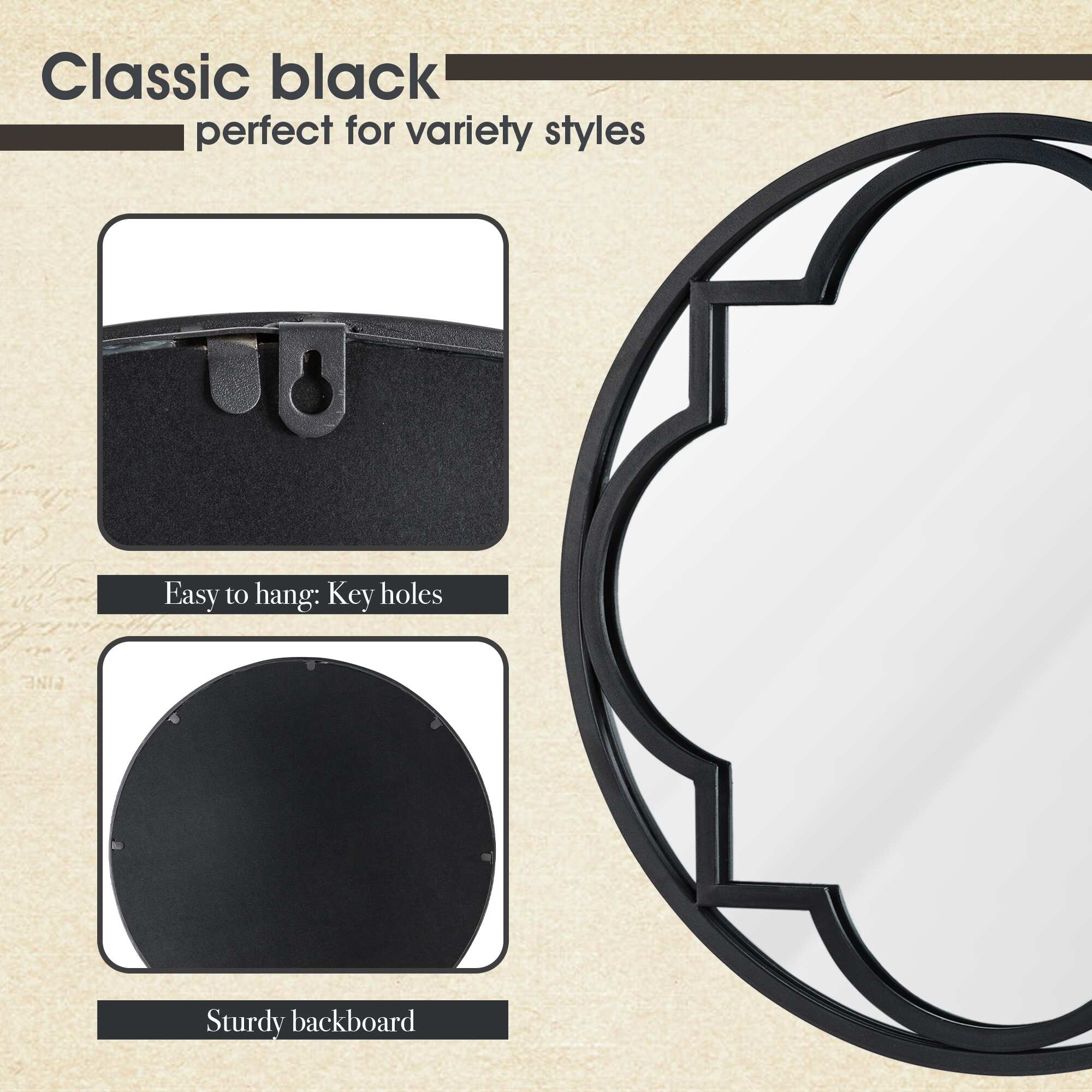 Glitzhome Modern Round/ Arched Black Metal Glass Wall Mounted Mirror Indoor Decor