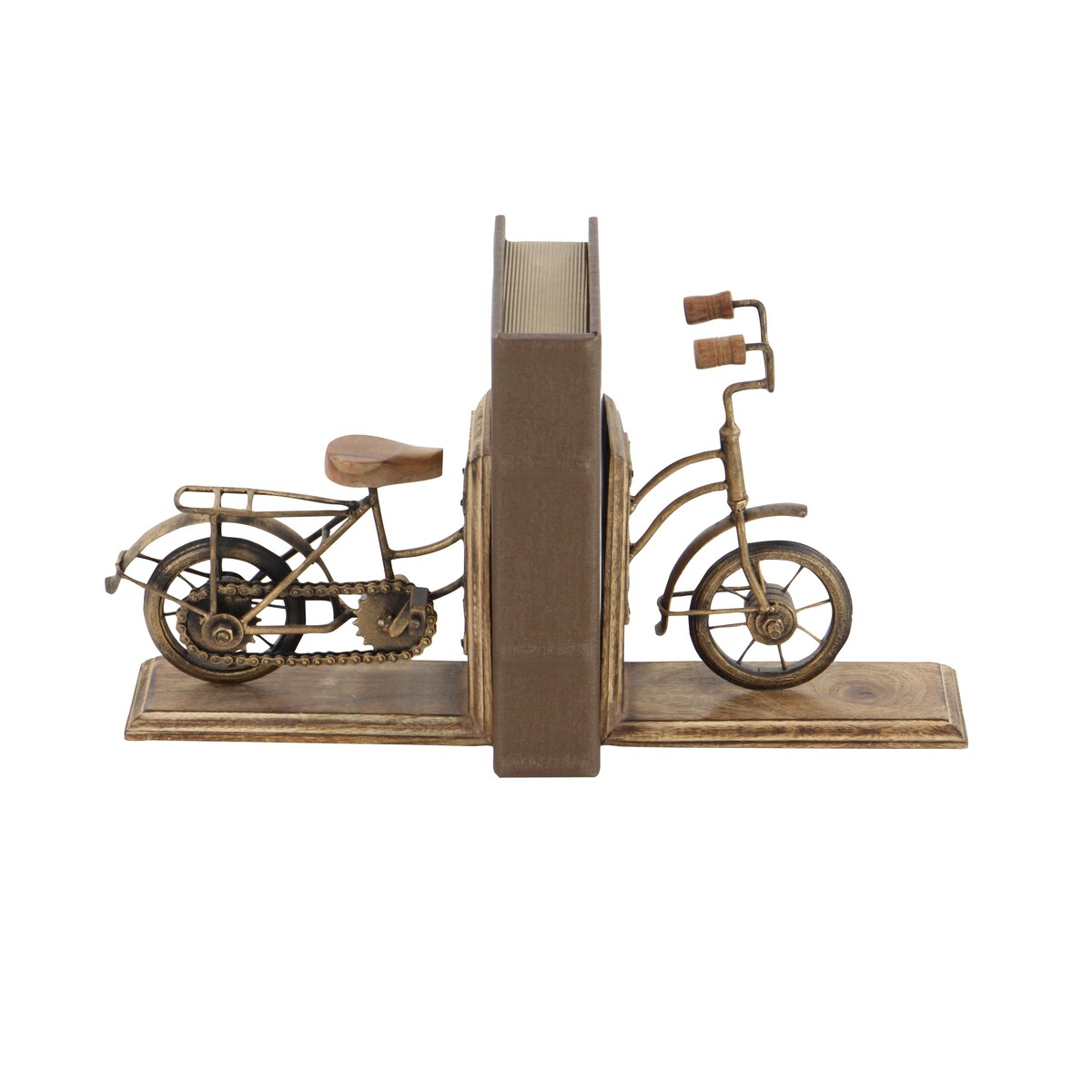 Wooden Bike Decorative Bookends - Set of 2 Brass - Roche River Decor