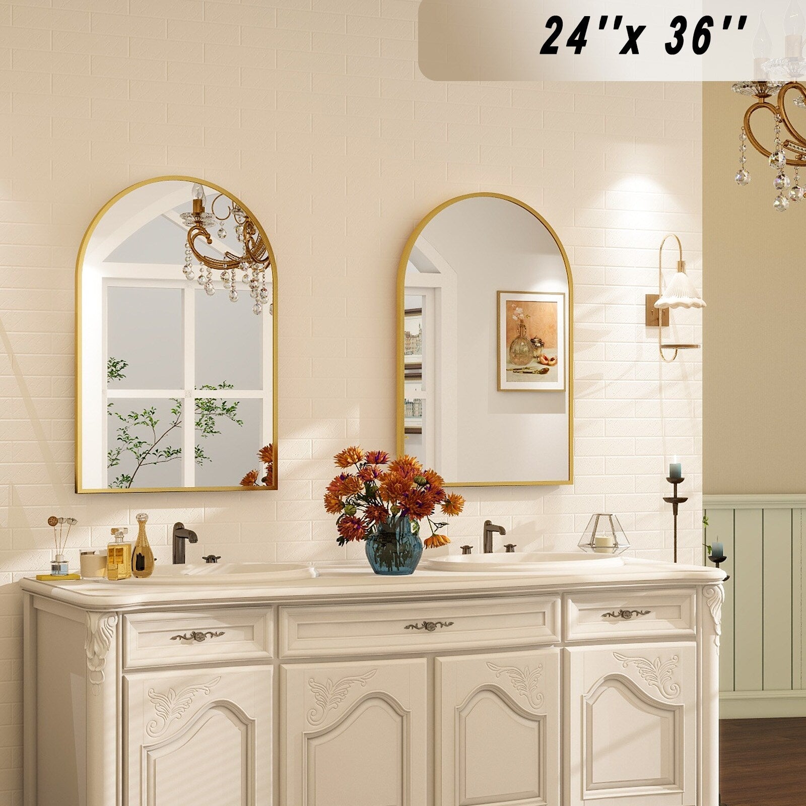 Bathroom Mirror Arch-Top Wall Mounted Decor Mirror