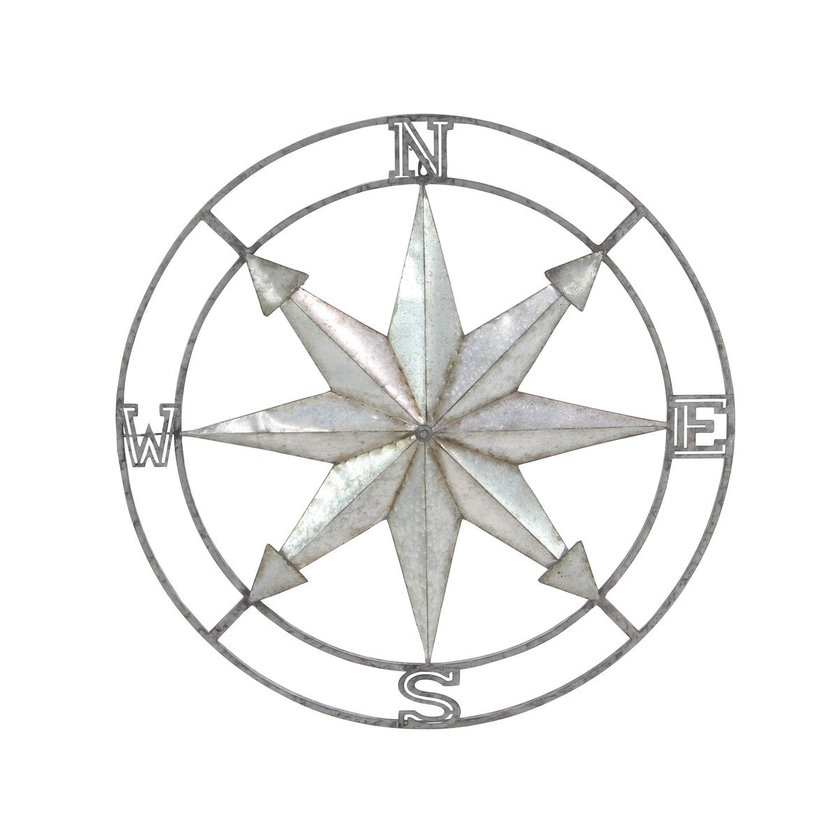 Metal Compass Home Wall Decor with Distressed Copper Like Finish - Silver - Roche River Decor