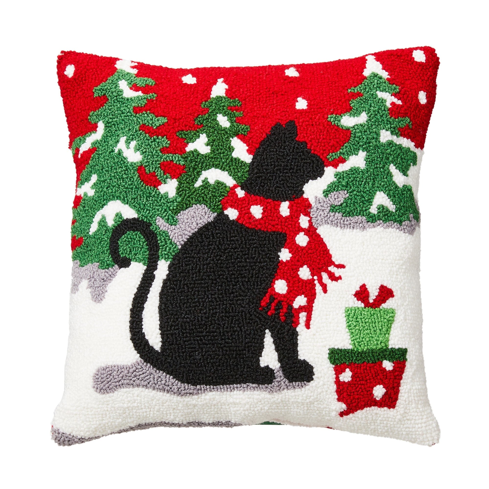 Glitzhome 14L Hooked Dog Cat Christmas Pillow for Couch Sofa Bed Festival Home Office Decor