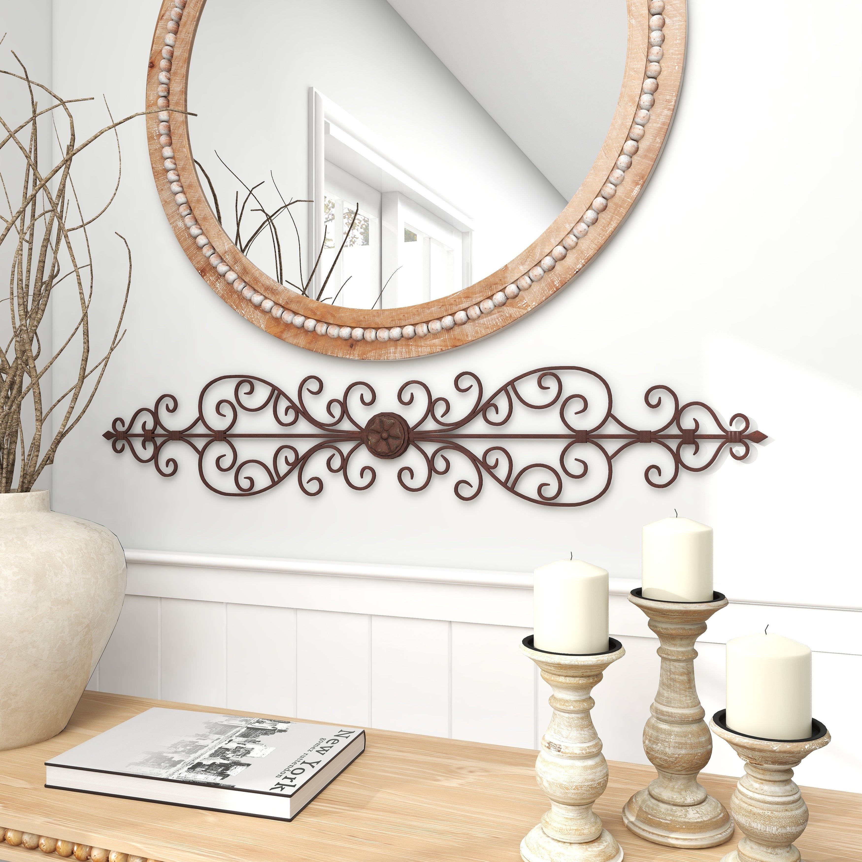 Metal Scroll Long Slim Home Wall Decor - Brown - Roche River Decor