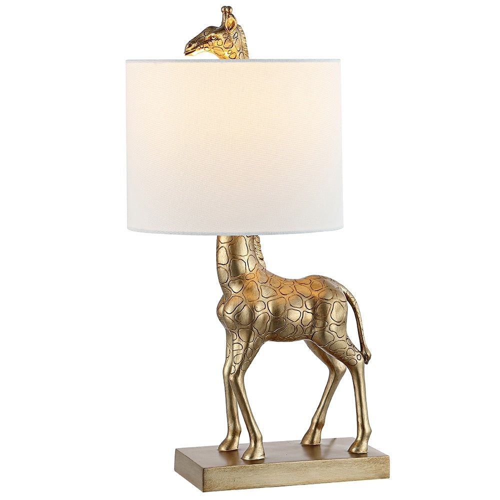 Aaliyah 24in Antique Gold Giraffe Table Lamp with White Linen Shade - 24H