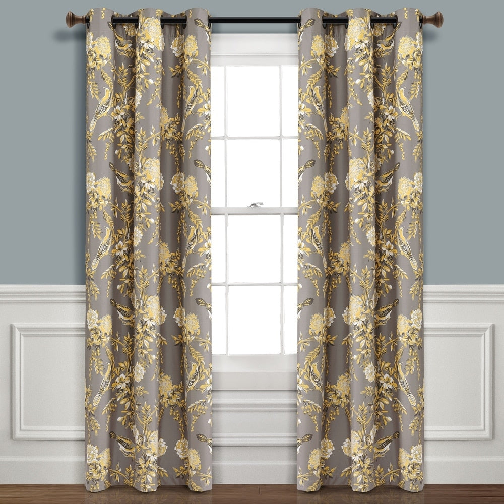 Lush Decor Farmhouse Bird And Flower Insulated Grommet Blackout Window Curtain Panel Pair