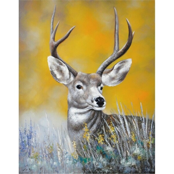 Sunrise Buck Hand Painted Canvas Wall Decor - Multi-color