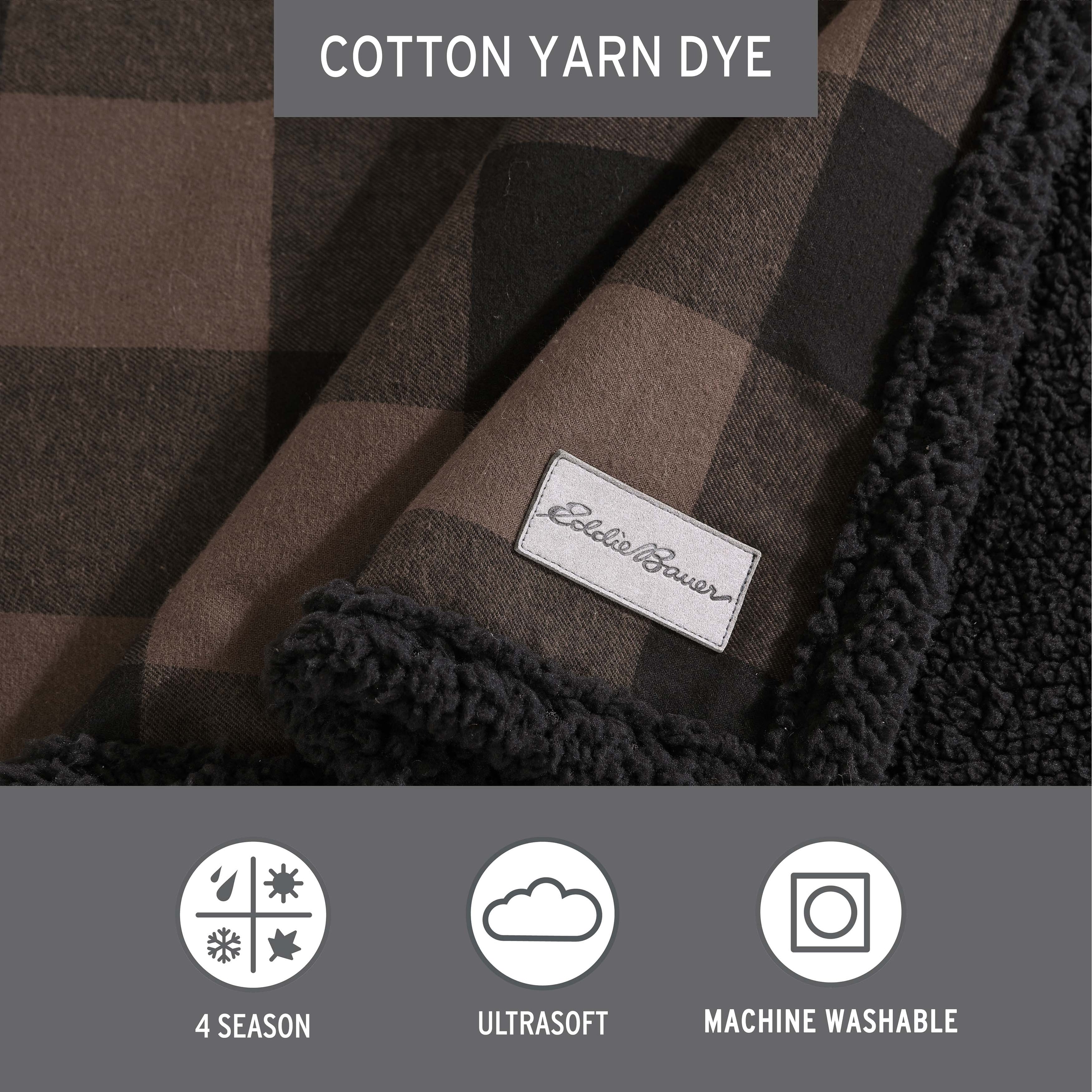 Eddie Bauer Cotton Flannel/Shearling Reverse Throw Blanket