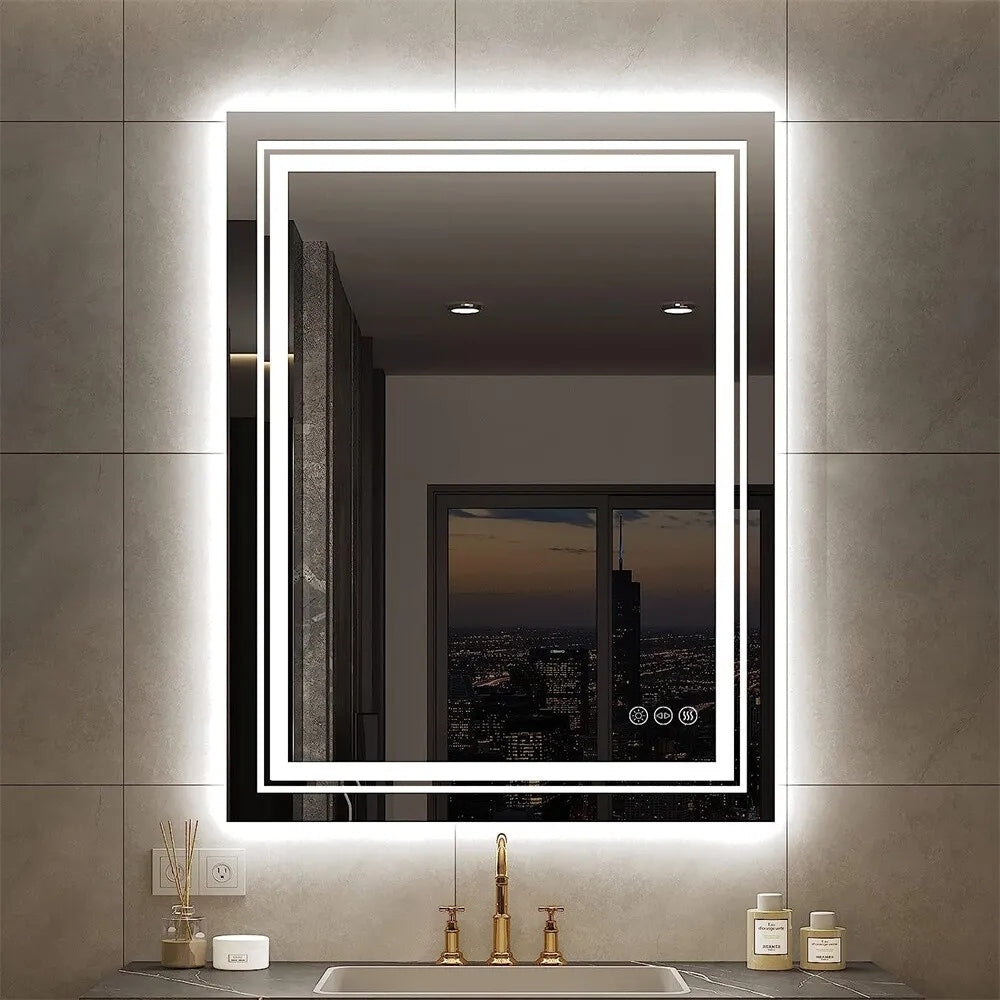 Extra Large LED Lighted Bathroom Mirror Wall Anti-Fog Vanity 3 Colors