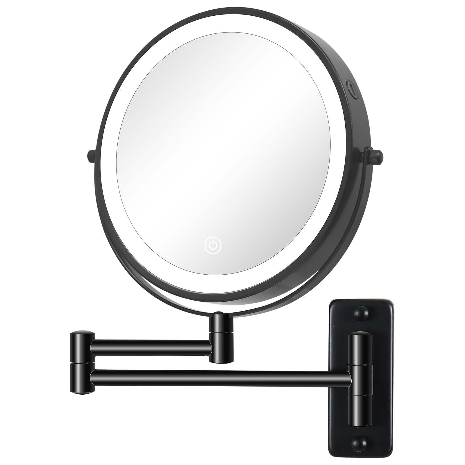 8 Round Wall Mount Bathroom Makeup Mirror, Rechargeable, Magnification 1x/10x, 3 Color Lights