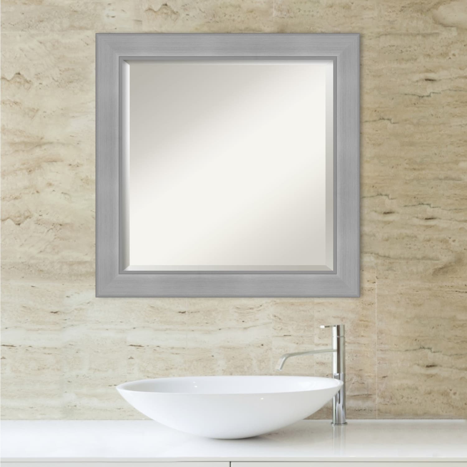 Beveled Bathroom Wall Mirror - Vista Brushed Nickel Frame