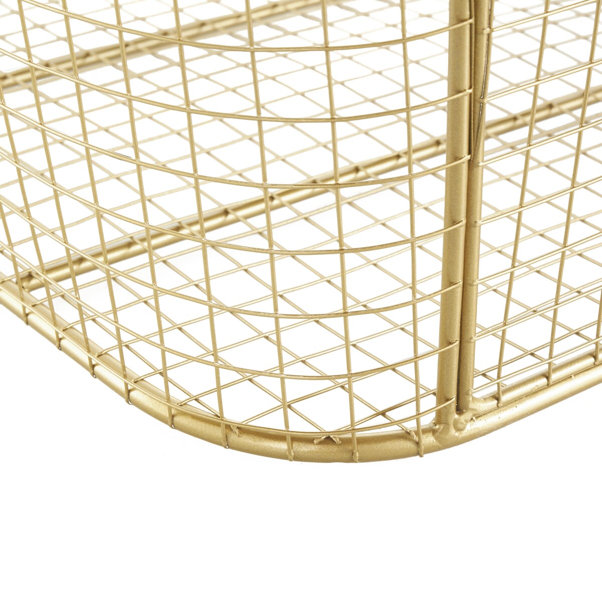 Metal Wire Grid Decorative and Functional Storage Basket with Curved Edges Ring Handles - Gold or Black - Roche River Decor