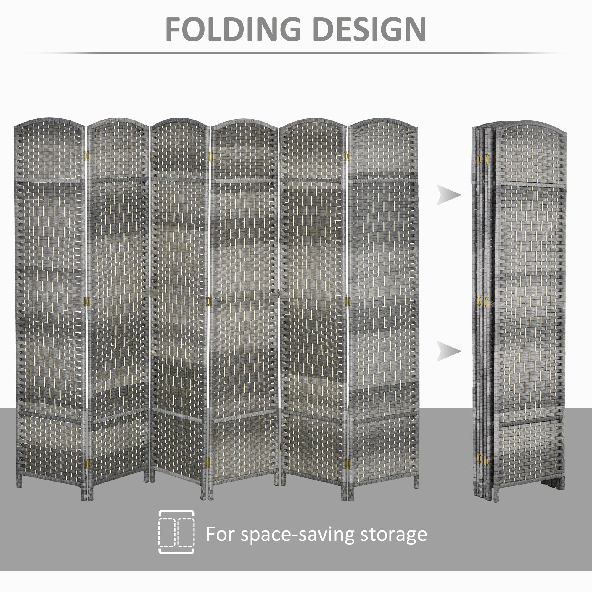 HOMCOM 6 Panel Room Divider, 6' Tall Folding Privacy Screen, Hand-Woven Freestanding Wall Partition