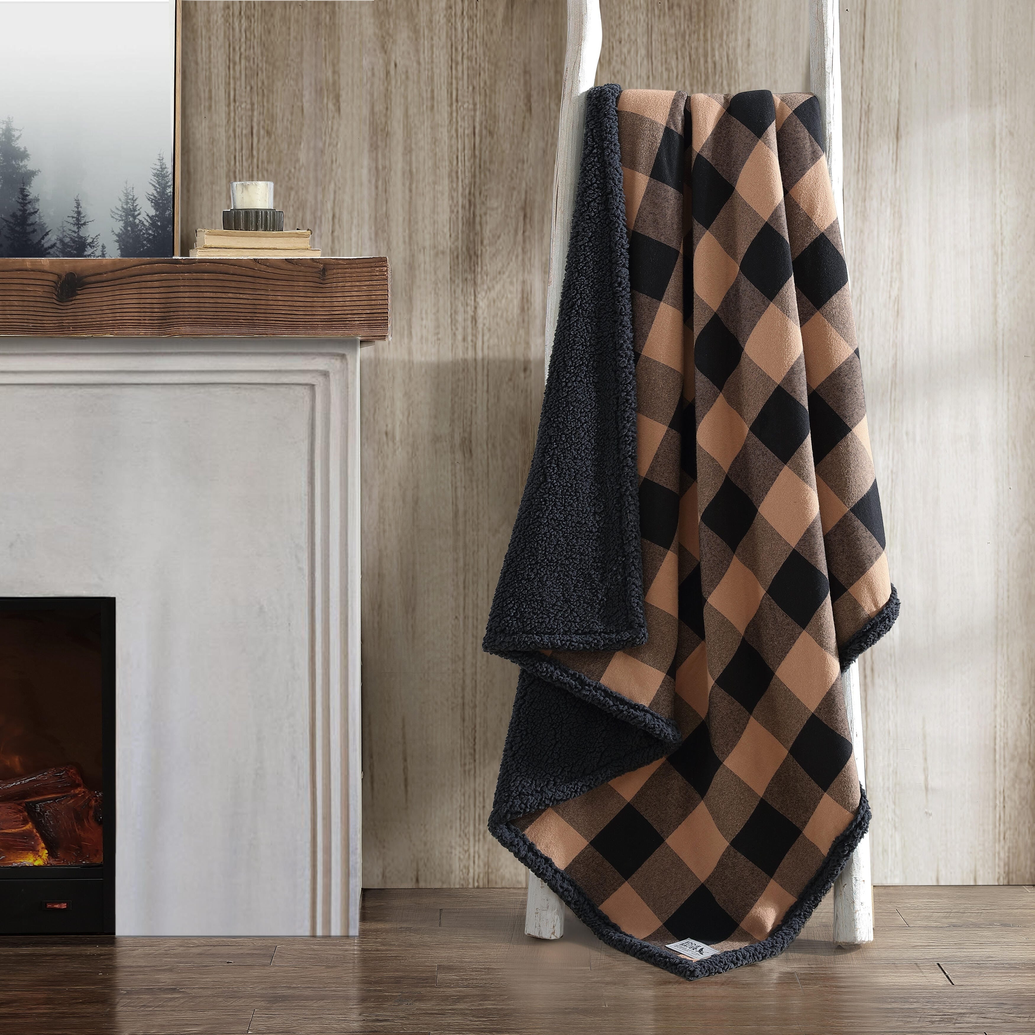 Eddie Bauer Cotton Flannel/Shearling Reverse Throw Blanket